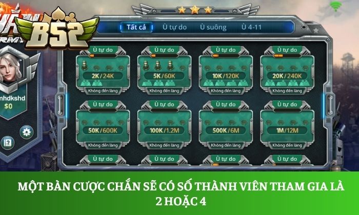 Một bàn cược chắn sẽ có số thành viên tham gia là 2 hoặc 4