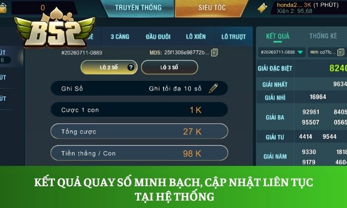 Kết quả quay số minh bạch, cập nhật liên tục tại hệ thống